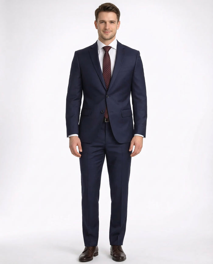 Mens Classic Fit Navy Blue Two Button 100% Wool Suit
