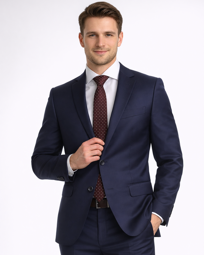Mens Classic Fit Navy Blue Two Button 100% Wool Suit