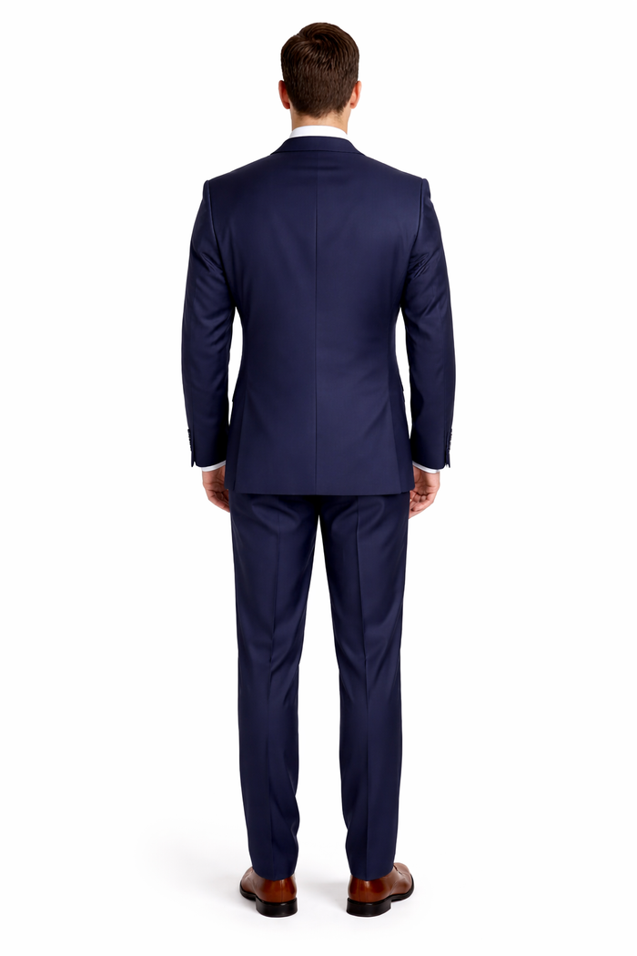 Mens Classic Fit Navy Blue Two Button 100% Wool Suit
