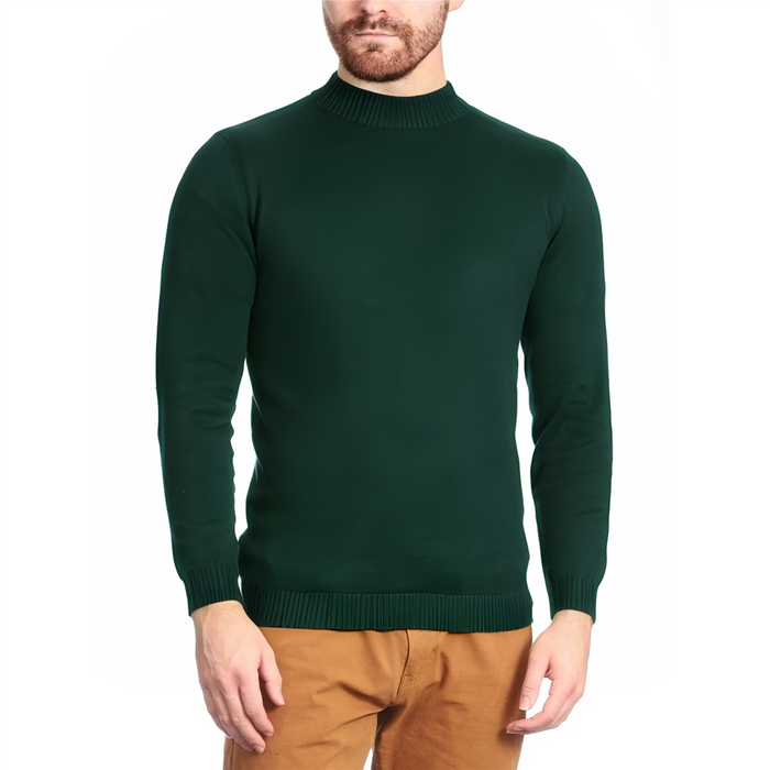 Men's Hunter Green Pullover Cotton Blend Mock Neck Sweater