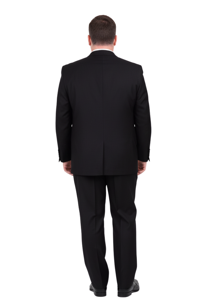 Men's Portly Fit Executive Cut Solid Black Two Button 2 Piece Wool Suit - The Suit Depot