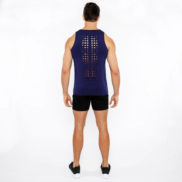 Navy Circle Spine Laser Cut Stretch Jersey Tank Top St-20050