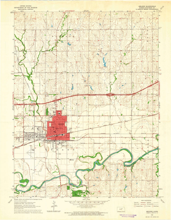 Old Map of Abilene, Kansas by USGS, 1964 – Granville, Smoky Hill River & Buffalo Creek