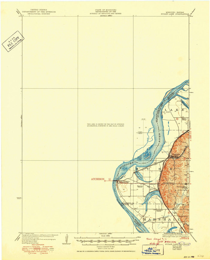 Old Map of Atchison, Kansas by USGS, 1926 – Missouri River & Marshall, Missouri