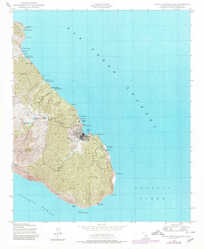 Old Map of Avalon, California by USGS, 1943 – Santa Catalina Island, Descanso Beach & Lovers Cove