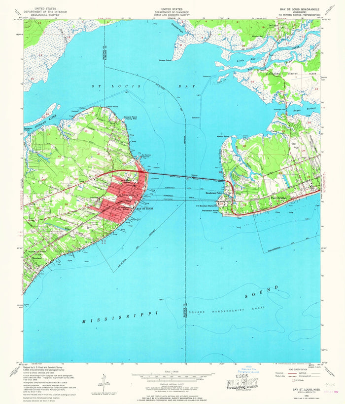 Old Map of Bay St. Louis, Mississippi by USGS, 1956 – St. Louis Bay & Mississippi Sound