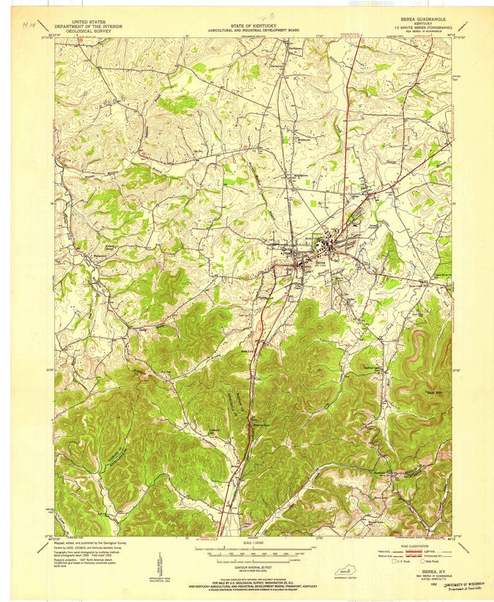 Old Map of Berea, Kentucky by USGS, 1952 – Richmond, Berea College & Kentucky River