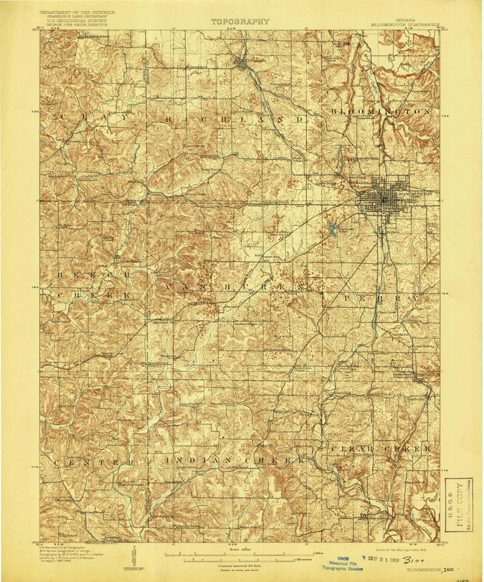 Old Map of Bloomington, Indiana by USGS, 1910 – Ellettsville, Monroe Lake & Lake Lemon