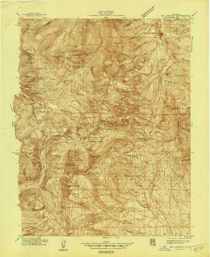 Old Map of Breckenridge, Colorado by USGS, 1938 – Quandary Peak, Blue River & Mount Lincoln