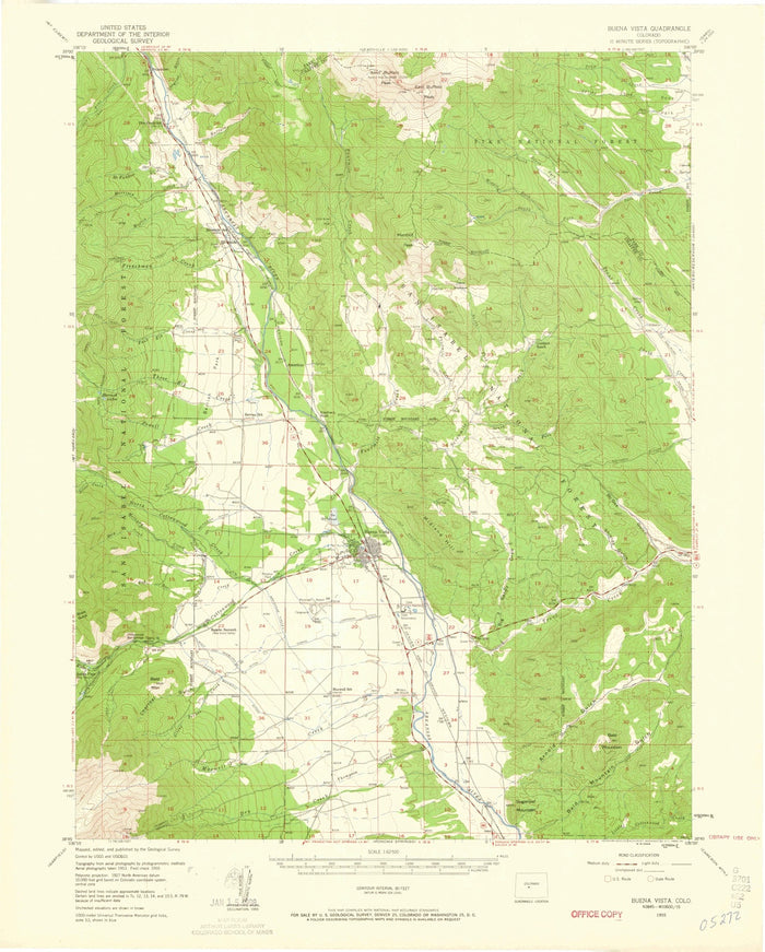 Old Map of Buena Vista, Colorado by USGS, 1955 – Arkansas River, Collegiate Peaks & Mount Princeton