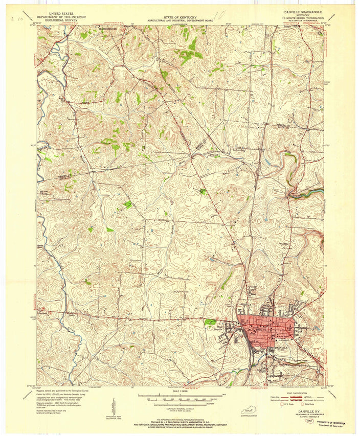 Old Map of Danville, Kentucky by USGS, 1952 – Boyle County, Junction City & Perryville