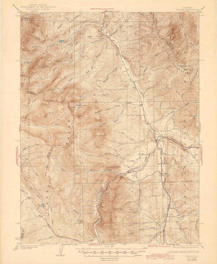 Old Map of Dillon, Colorado by USGS, 1934 – Frisco, Blue River & Ten Mile Canyon