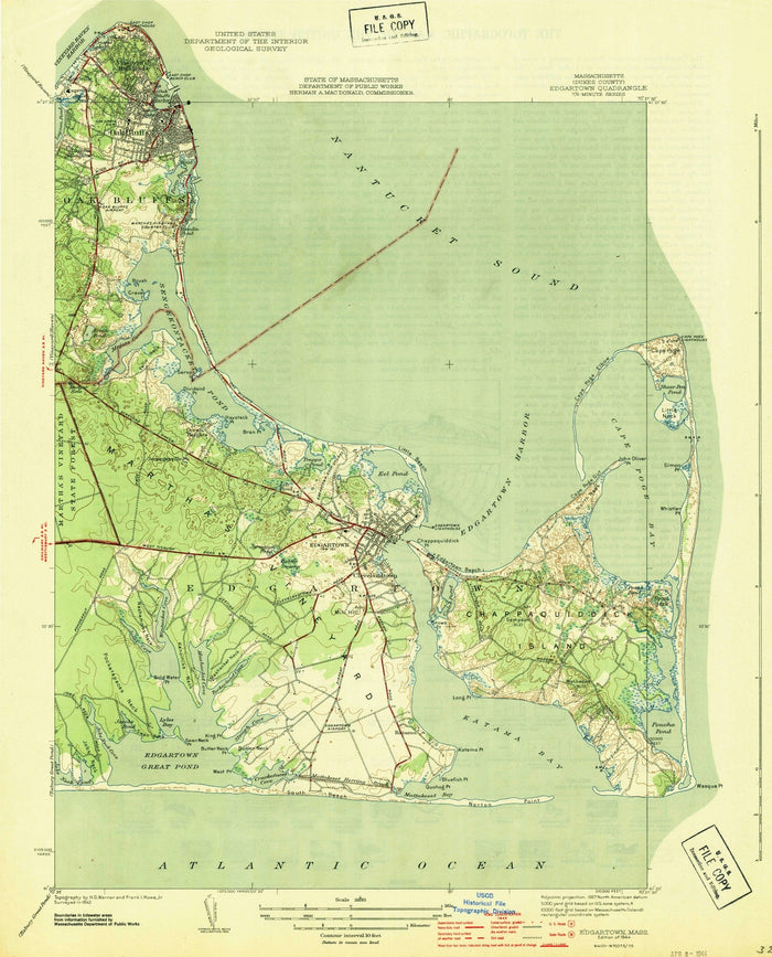 Old Map of Edgartown, Massachusetts by USGS, 1944 – Martha’s Vineyard, Oak Bluffs & Chappaquiddick Island