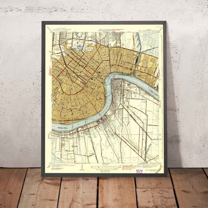 Old Map of French Quarter, Louisiana by USGS, 1939 – New Orleans, Garden District & Mississippi River