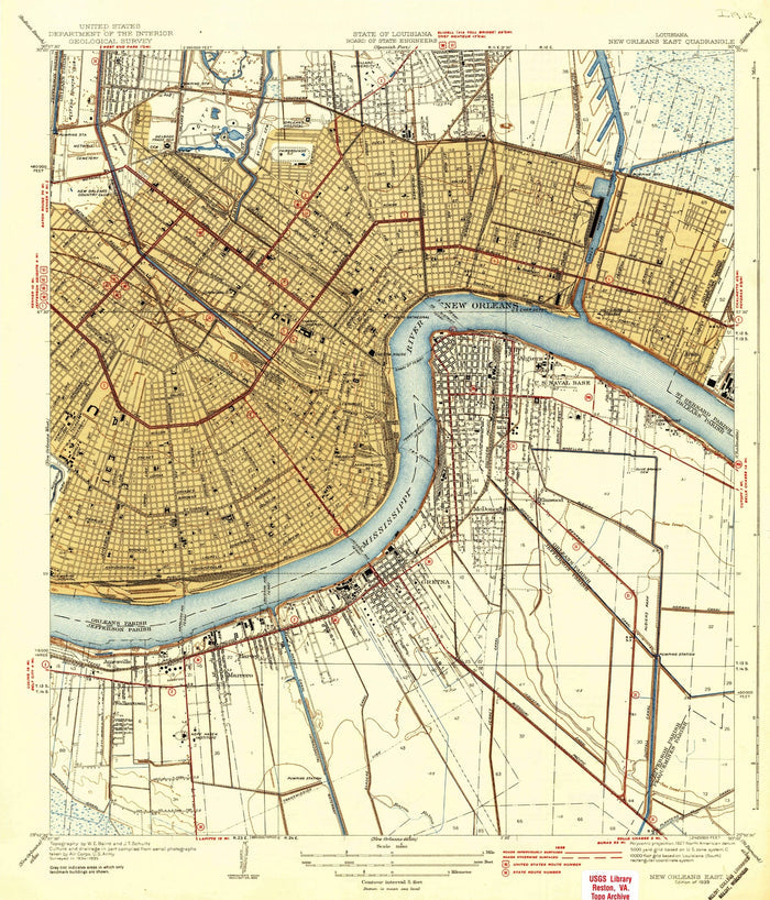 Old Map of French Quarter, Louisiana by USGS, 1939 – New Orleans, Garden District & Mississippi River