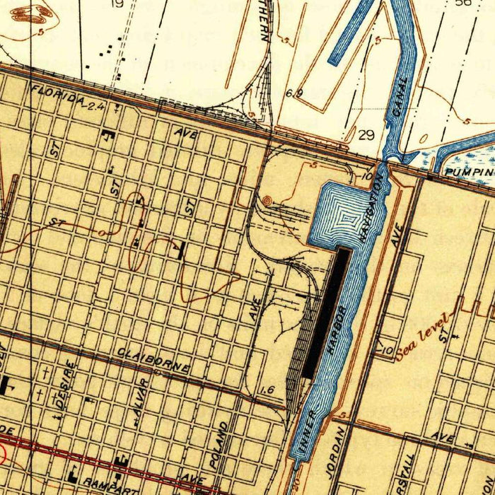 Old Map of French Quarter, Louisiana by USGS, 1939 – New Orleans, Garden District & Mississippi River