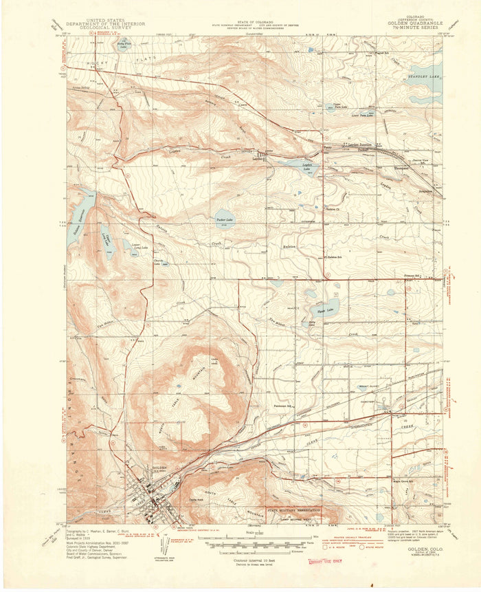 Old Map of Golden, Colorado by USGS, 1944 – Clear Creek & Lookout Mountain