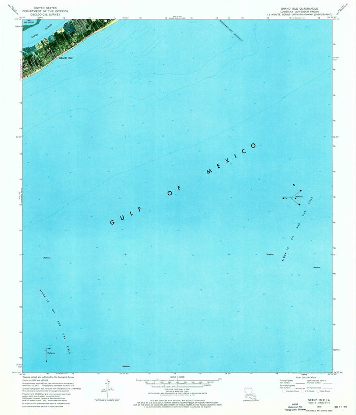 Old Map of Grand Isle, Louisiana by USGS, 1973 – Gulf of Mexico & Oil and Gas Fields