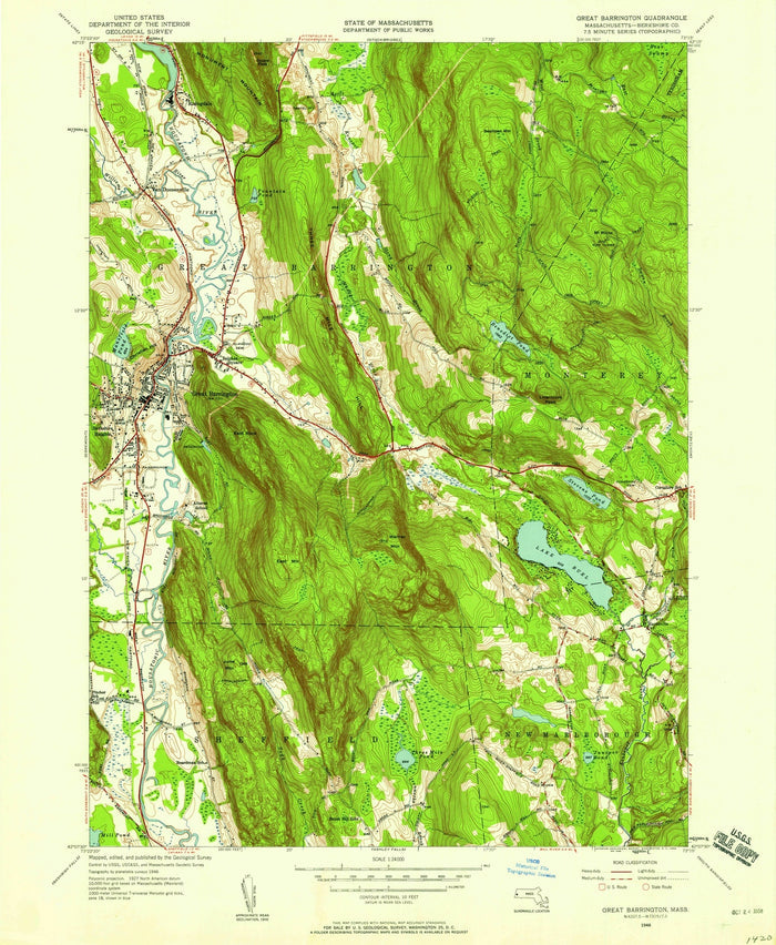 Old Map of Great Barrington, Massachusetts by USGS, 1958 – Monterey & Housatonic River