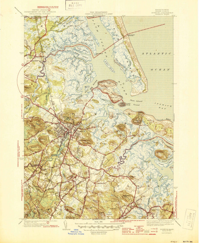 Old Map of Ipswich, Massachusetts by USGS, 1945 – Plum Island, Ipswich Bay & Cape Ann