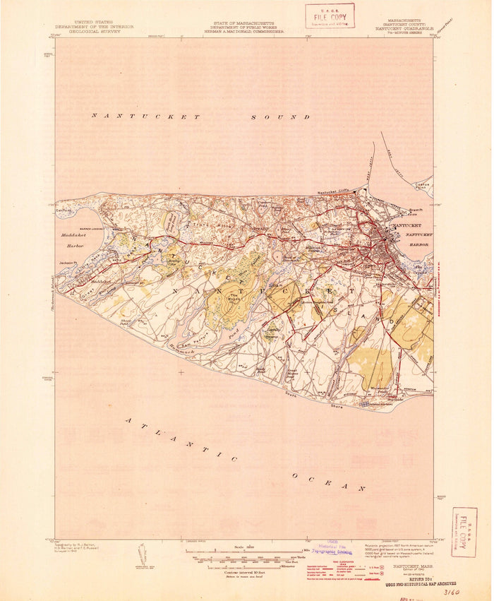 Old Map of Nantucket, Massachusetts by USGS, 1945 – Nantucket Harbor, Madaket & Sconset