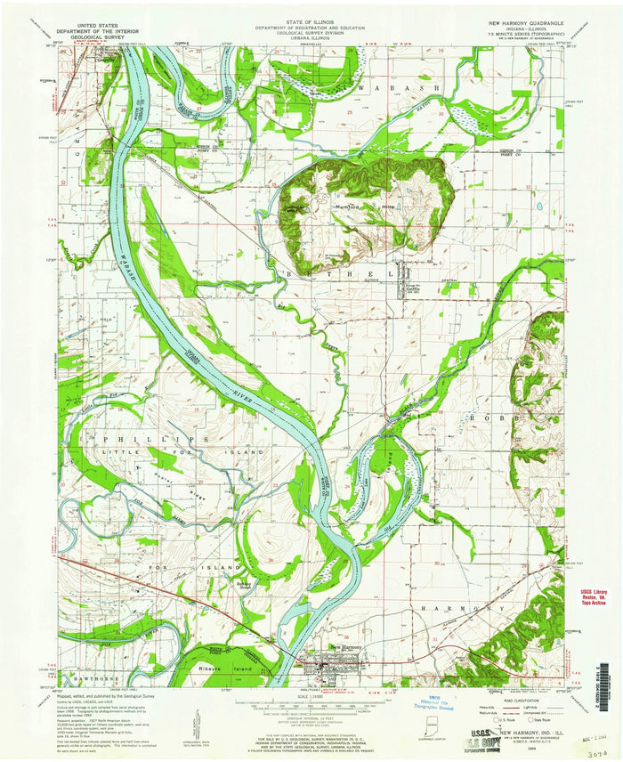 Old Map of New Harmony, Indiana by USGS, 1959 – Wabash River & Bethel
