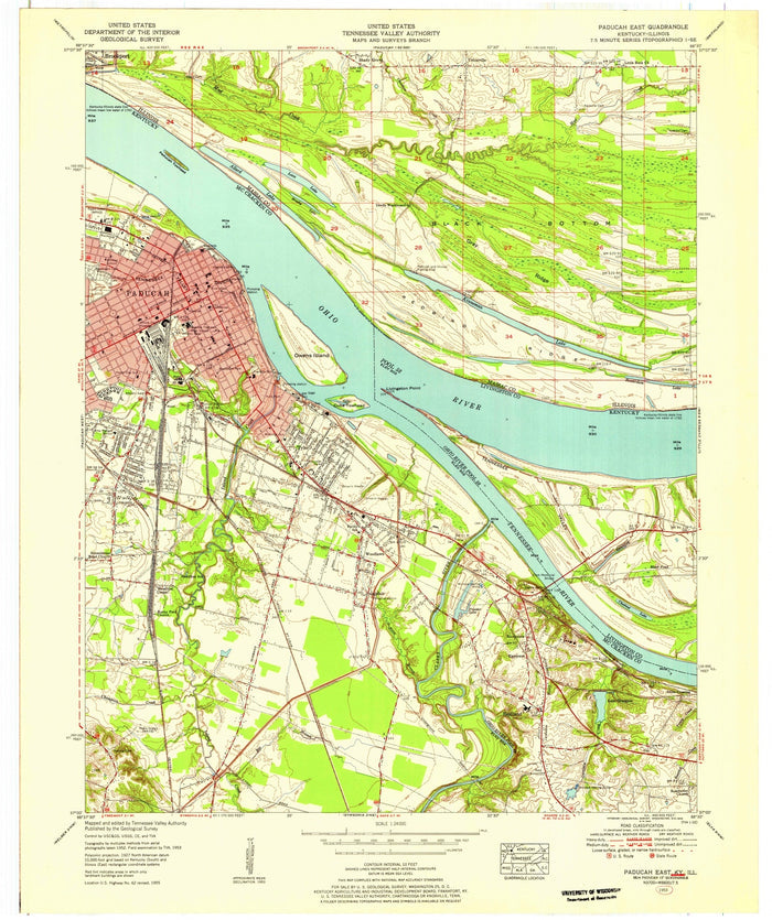Old Map of Paducah, Kentucky by USGS, 1953 – Ohio River & Shoreline Park