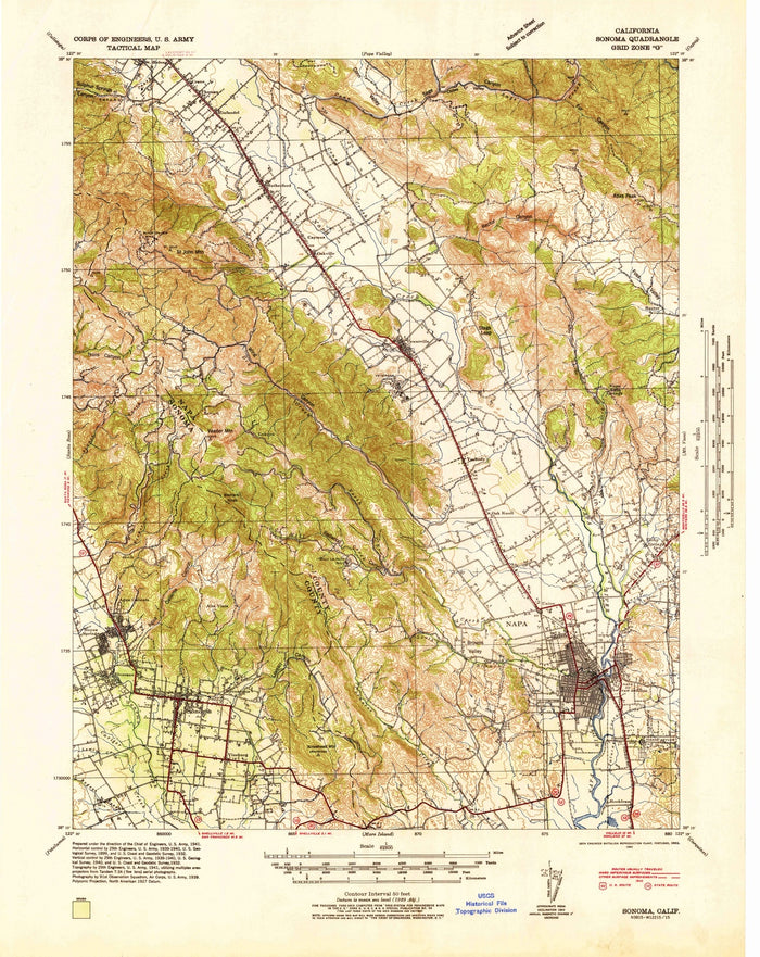 Old Map of Sonoma, California by USGS, 1942 – Napa, Yountville & Napa River
