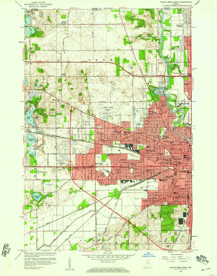 Old Map of South Bend, Indiana, 1958 by USGS – Mishawaka, University of Notre Dame & St. Joseph River