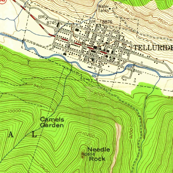 Old Map of Telluride, Colorado, 1955 by USGS – San Juan Mountains & Bridal Veil Falls