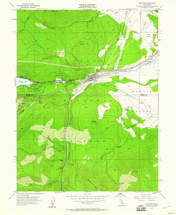 Old Map of Truckee, California by USGS, 1955 – Donner Lake, Donner Pass & Martis Valley