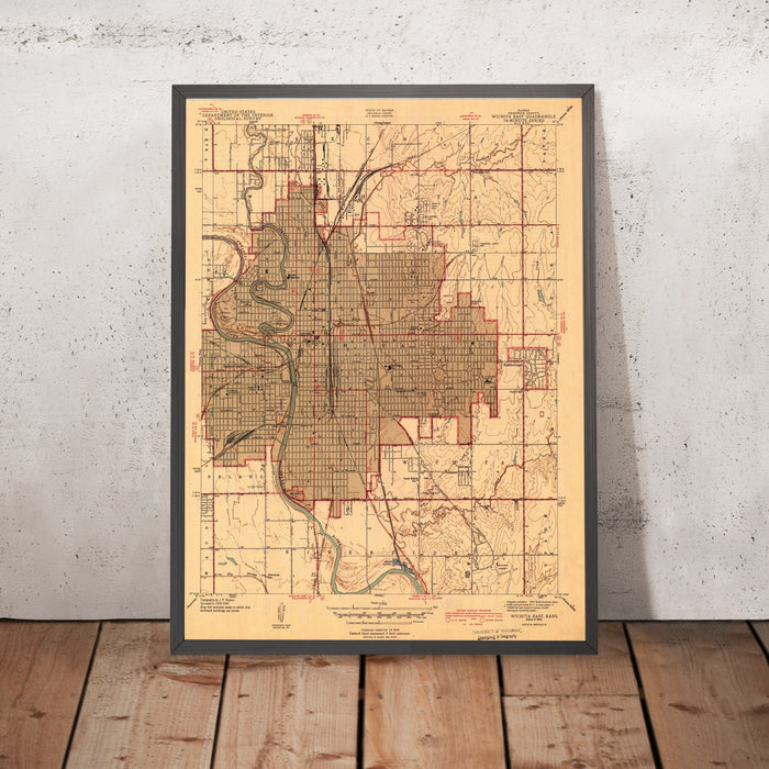 Old Map of Wichita, Kansas by USGS, 1943 – Arkansas River, College Hill & Eastborough
