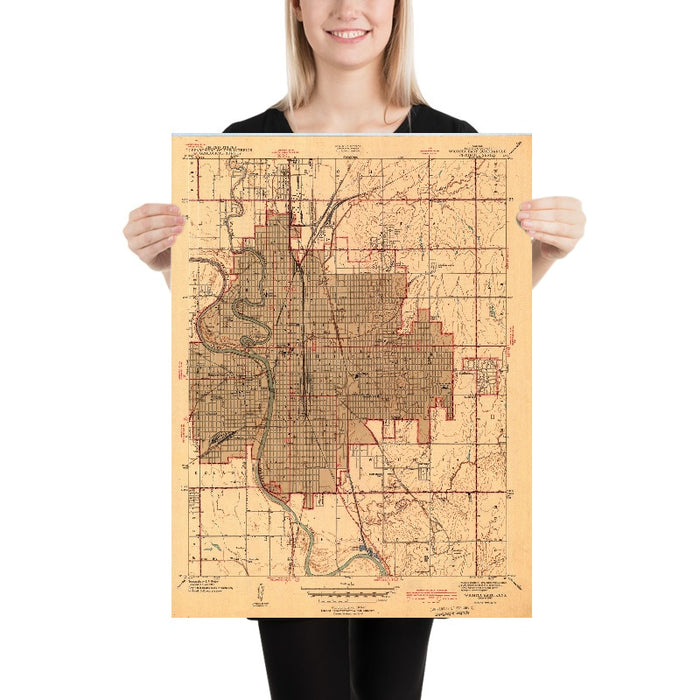 Old Map of Wichita, Kansas by USGS, 1943 – Arkansas River, College Hill & Eastborough