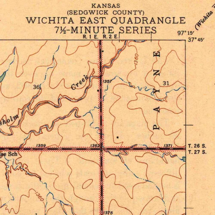 Old Map of Wichita, Kansas by USGS, 1943 – Arkansas River, College Hill & Eastborough