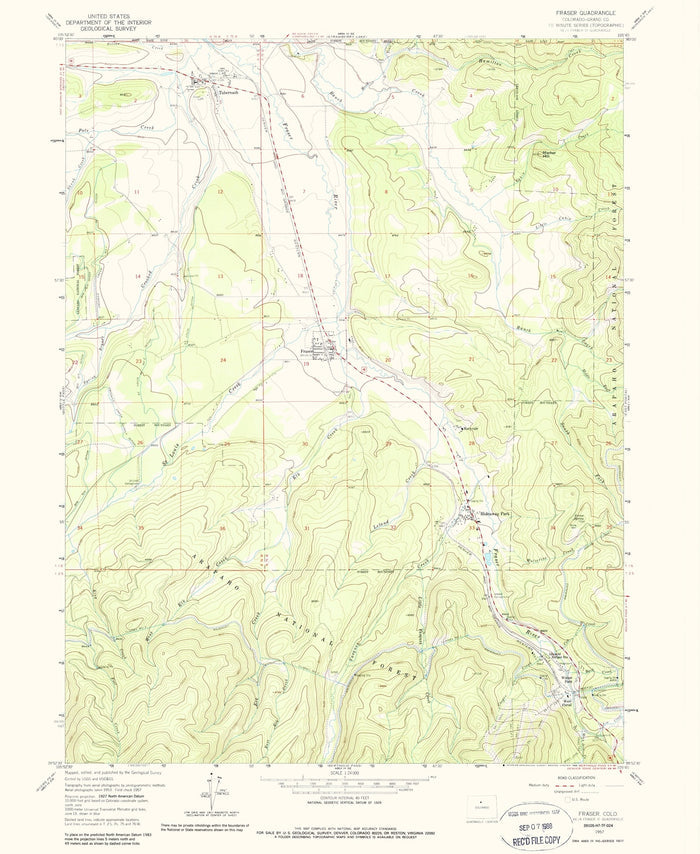 Old Map of Winter Park, Colorado by USGS, 1957 – Fraser, Berthoud Falls & Fraser River