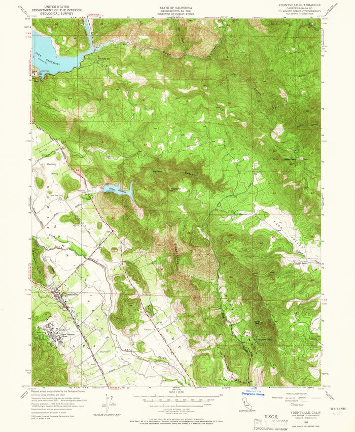 Old Map of Yountville, California by USGS, 1951 – Napa River, Lake Hennessey & Valley of the Moon