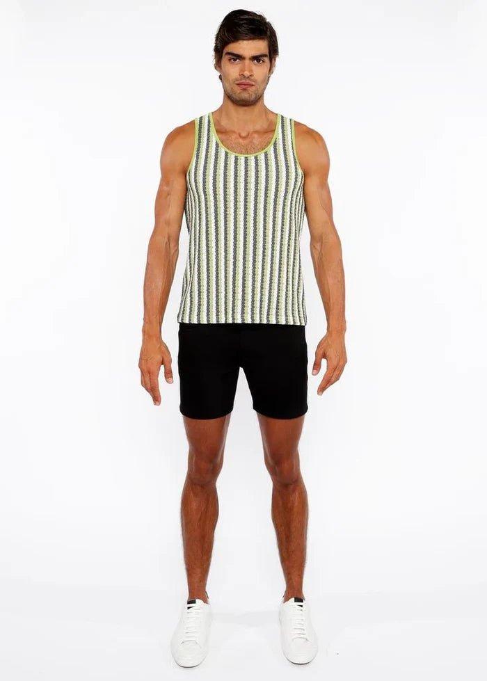 Olive/Midnight Stripes Stretch Open Knit Tank Top St-24217
