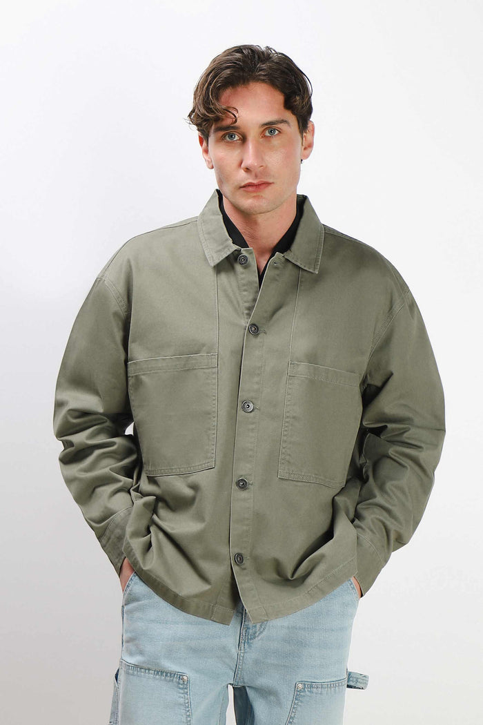 OVERSHIRT IN COTONE DOPPIA TASCA FRONTALE VERDE MILITARE