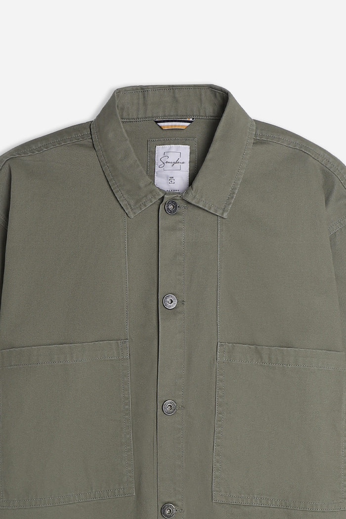 OVERSHIRT IN COTONE DOPPIA TASCA FRONTALE VERDE MILITARE