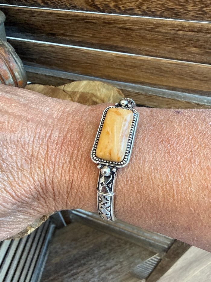Peach Stone Engraved Stretch Bracelet