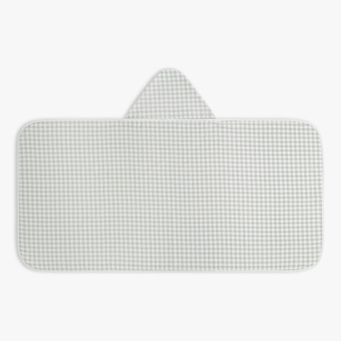Green gingham children's hooded towel.