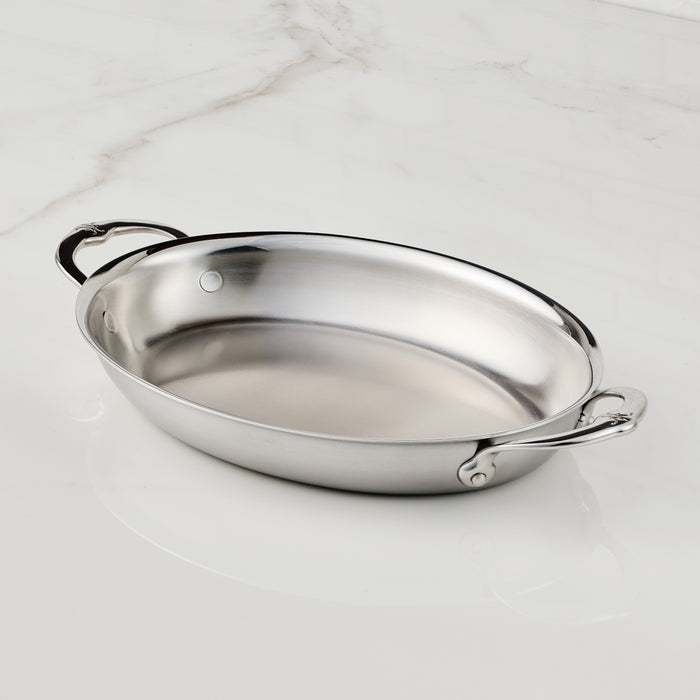 Provisions 2.0qt Oval Medium Clad Stainless Steel Au Gratin