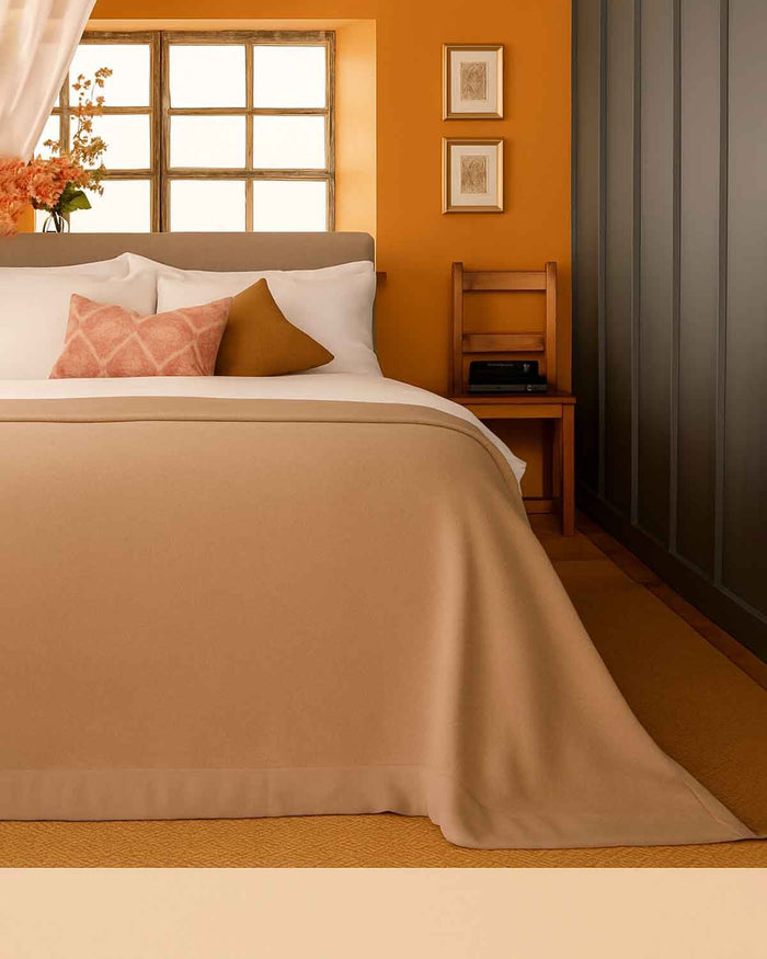 Pure Wool Satin Bound Blankets - Champagne - Country Collection
