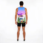 Purple/Fuchsia Tropics Printed Stretch Mesh Tank Top St-11134
