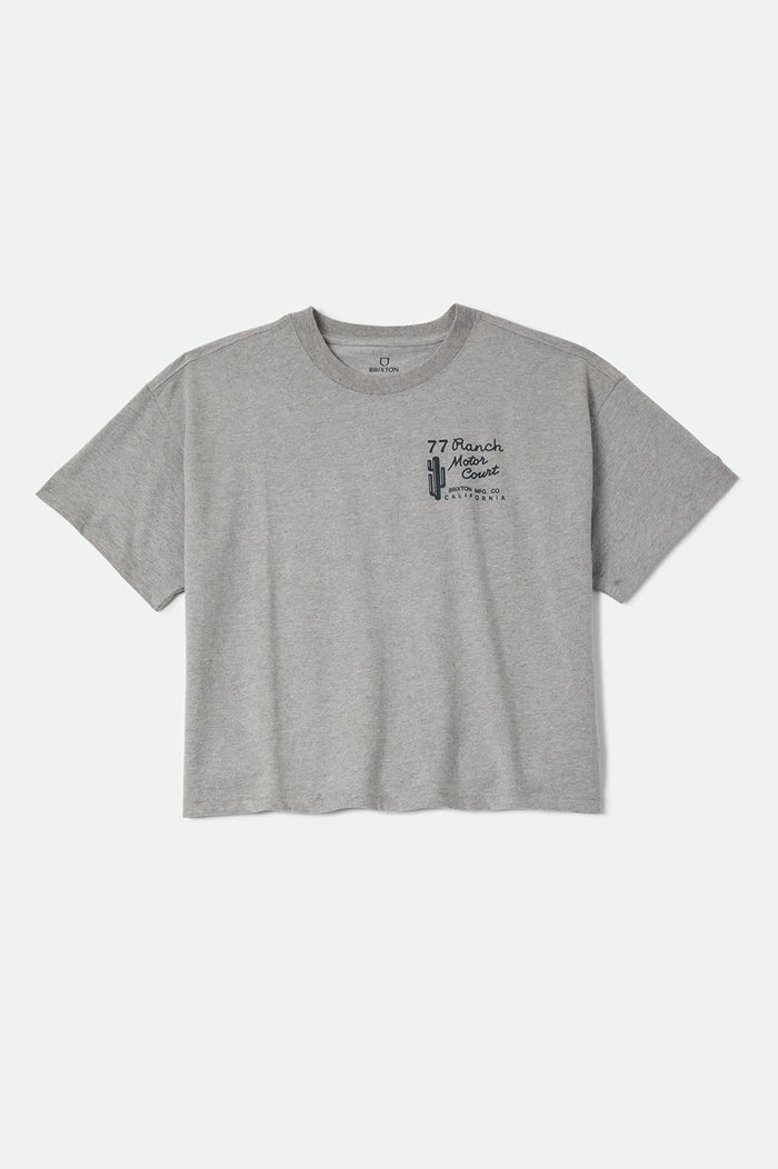 Women's Ranch Motor Court Boxy Crop Top in the color Heather Grey - Front Product View