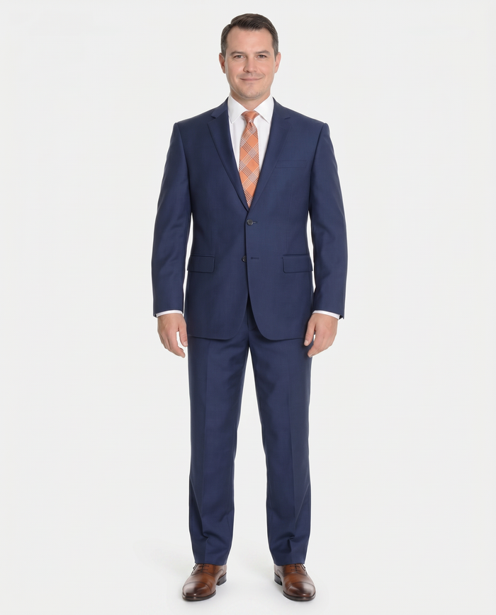 Raphael Classic Fit Solid Blue Two Button Wool Suit