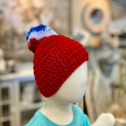 Red White & Blue Knit Baby Cap