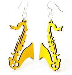 Saxophone earrings with key detail, eco-friendly laser-cut jewelry made in USA