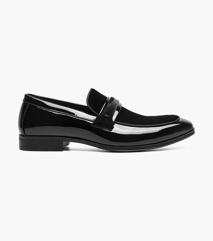 Stacy Adams Spratley Mens Black Slip-on Moc Toe Patent & Velour Dress Shoes - The Suit Depot