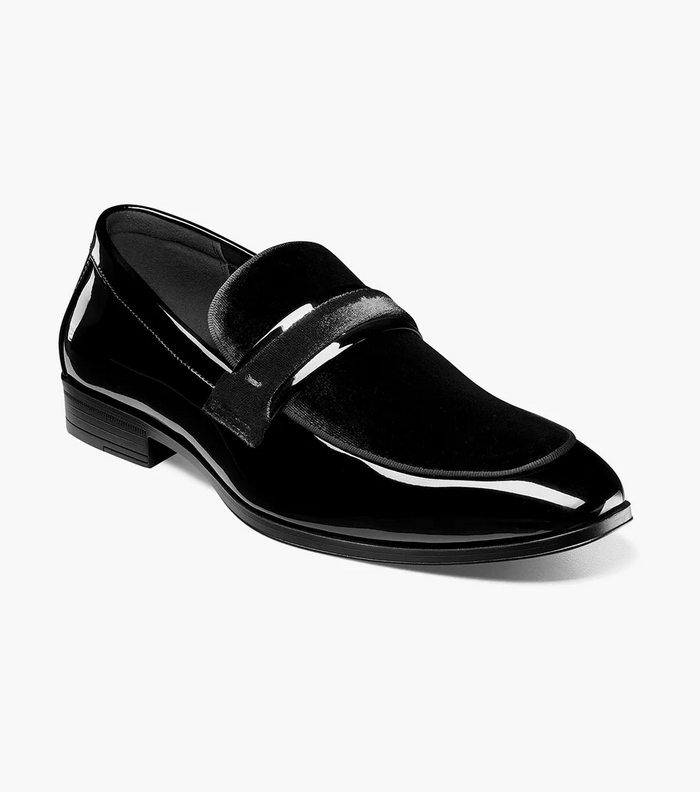 Stacy Adams Spratley Mens Black Slip-on Moc Toe Patent & Velour Dress Shoes - The Suit Depot